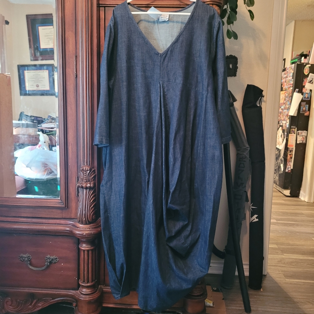 Completo Lino by Arthurio Linen Maxi Dress Lagenlook Parachute Drape XL